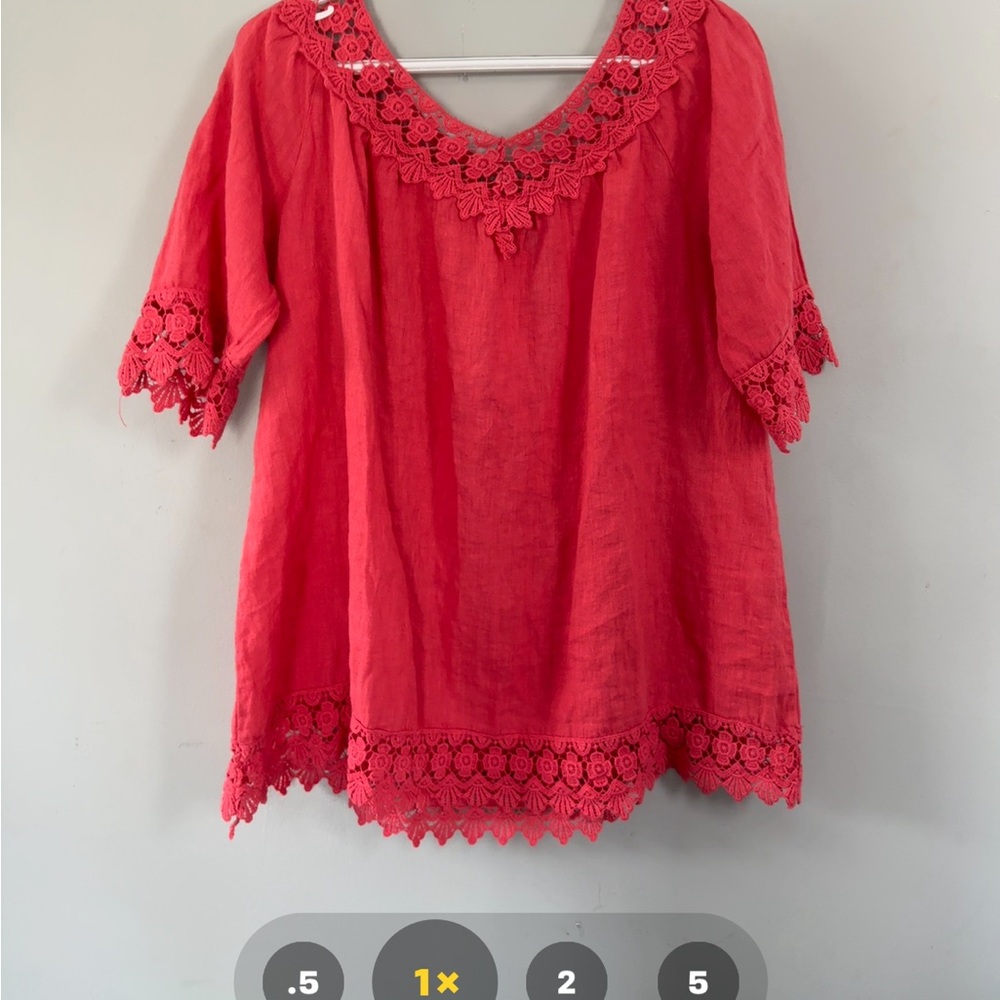 Red Embellished 3/4 Sleeve Blouse